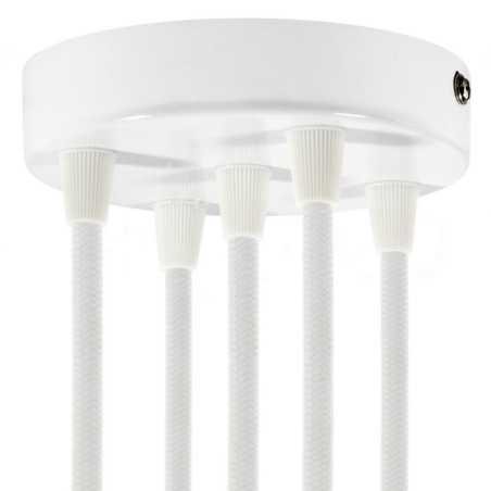 Suporte metálico branco com 120mm de diâmetro e cinco saídas.