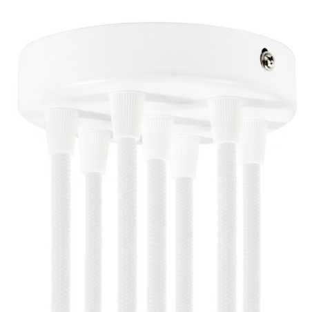 Suporte metálico branco com 120mm de diâmetro e sete saídas.