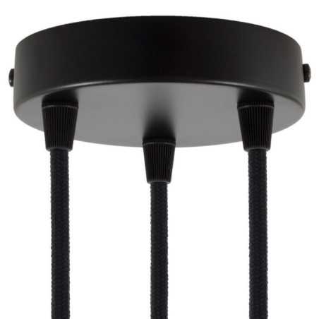 Suporte metálico preto com 120mm de diâmetro e três saídas.