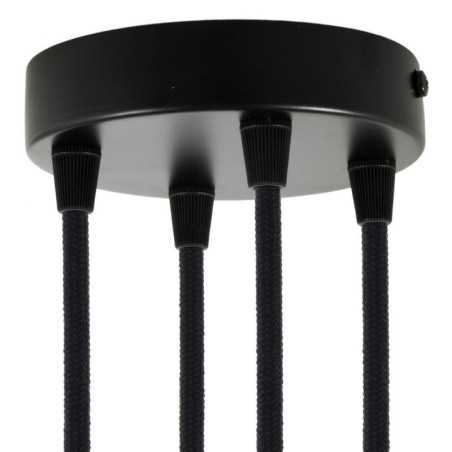 Suporte metálico preto com 120mm de diâmetro e quatro saídas.