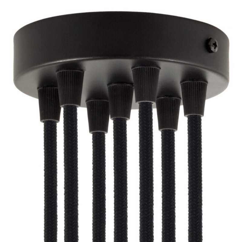 Suporte metálico preto com 120mm de diâmetro e sete saídas.