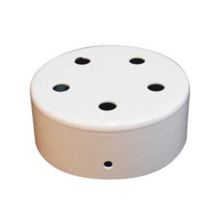 Suporte metálico de cor branca com 100mm de diâmetro e cinco saídas.