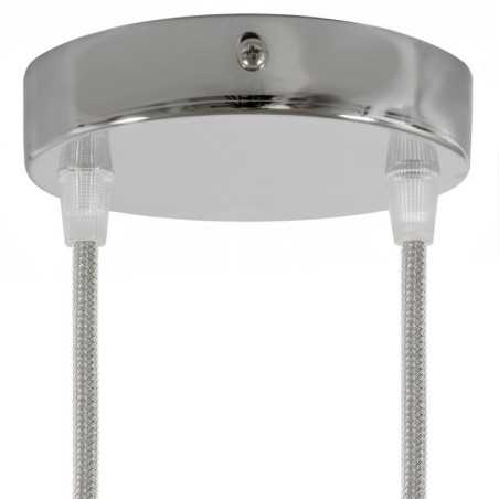 Suporte metálico cromado com 120mm de diâmetro e duas saídas.