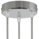 Suporte metálico cromado com 120mm de diâmetro e três saídas.