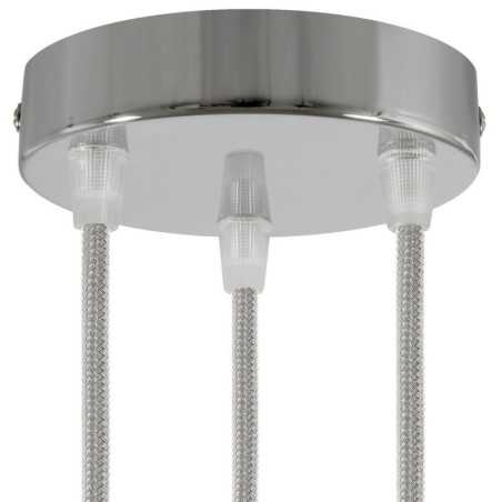 Suporte metálico cromado com 120mm de diâmetro e três saídas.