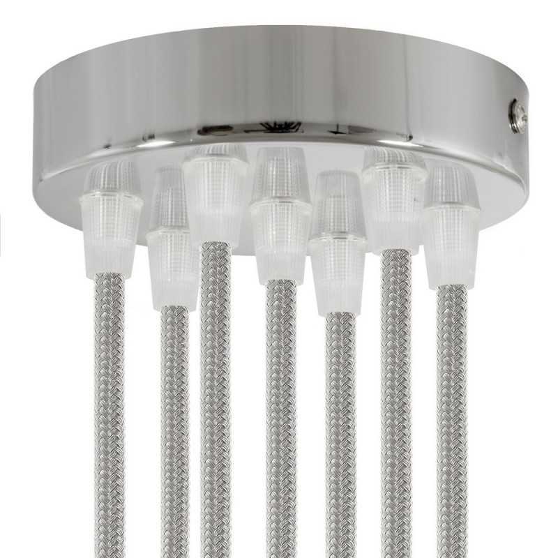 Suporte metálico cromado com 120mm de diâmetro e sete saídas.