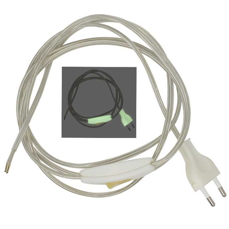 Ligação de 200 cm fosforescente com ficha e interruptor.