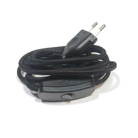 Kit de conexão têxtil com interruptor e ficha 2 m | AcessoriosCandeeiros.pt
