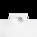 Foco de gesso GU10 com 72 mm de diâmetro e 100 mm de altura.