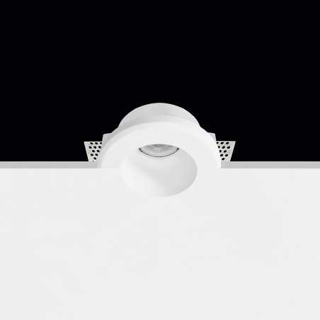 Foco de gesso GU10 com 70 mm de diâmetro e 112 mm de altura.