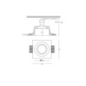 Foco de gesso GU10 com 87 mm de diâmetro e altura de 135 mm.