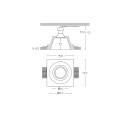 Foco de gesso GU10 com 73 mm de diâmetro e 123 mm de altura.