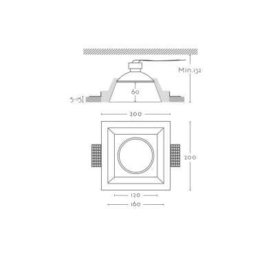 Foco de gesso de 120mm x 120mm x 132mm de altura para AR111.