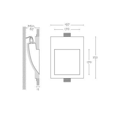Sinalizador de gesso 170mm x 170mm x 67mm de profundidade