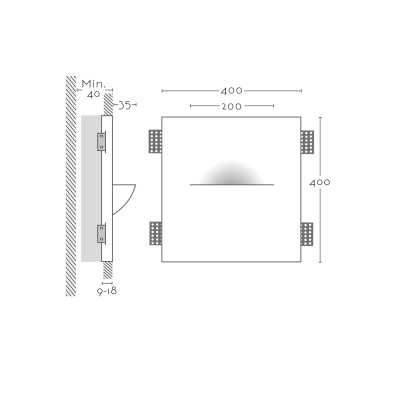 Aplique encastrado gesso 200mm x 400mm x 53mm profundo