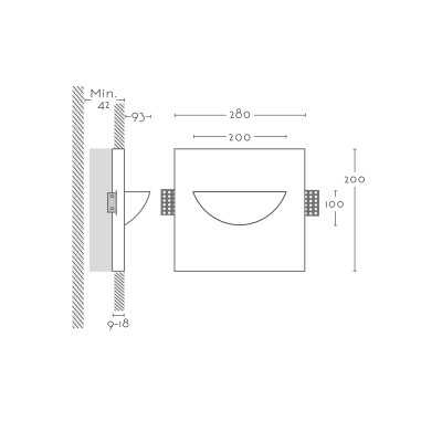 Sinalizador de gesso 200mm x 100mm x 42mm de profundidade