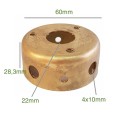 Suporte de latão com 60mm de diâmetro x 28,3mm e saída de 22mm.