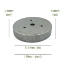 Suportes de balão de ferro bruto 115mm x 18mm com parafusos.