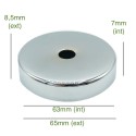 Tampa cromada para globo de 63 mm de diâmetro x 7 mm.