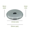 Tampa cromada redonda para globo de 31mm de diâmetro x 4mm.
