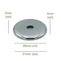 Tampa cromada redonda para globo de 26 mm de diâmetro x 4 mm.