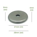 Tampa de ferro bruto arredondada para globo, 21mm de diâmetro x 4mm.