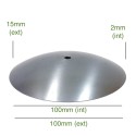 Tampa côncava em ferro bruto 100mm x 2mm para globos de vidro.