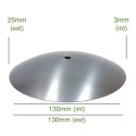Tampa côncava em ferro bruto 130mm x 3mm para globos de vidro.