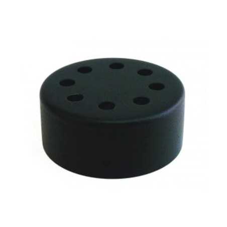 Suporte metálico de cor preta com 100 mm de diâmetro e oito saídas.