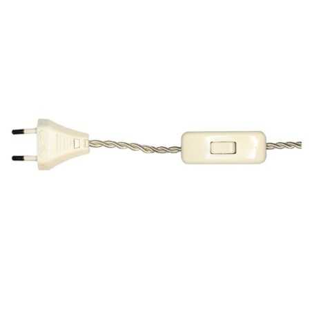 Conexão trançada de seda bege de 200cm com interruptor e ficha.